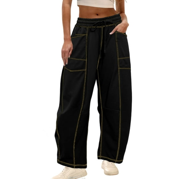 Pantalones deportivos Athlisan Baggy Barrel para mujer, algodón y poliéster, color negro