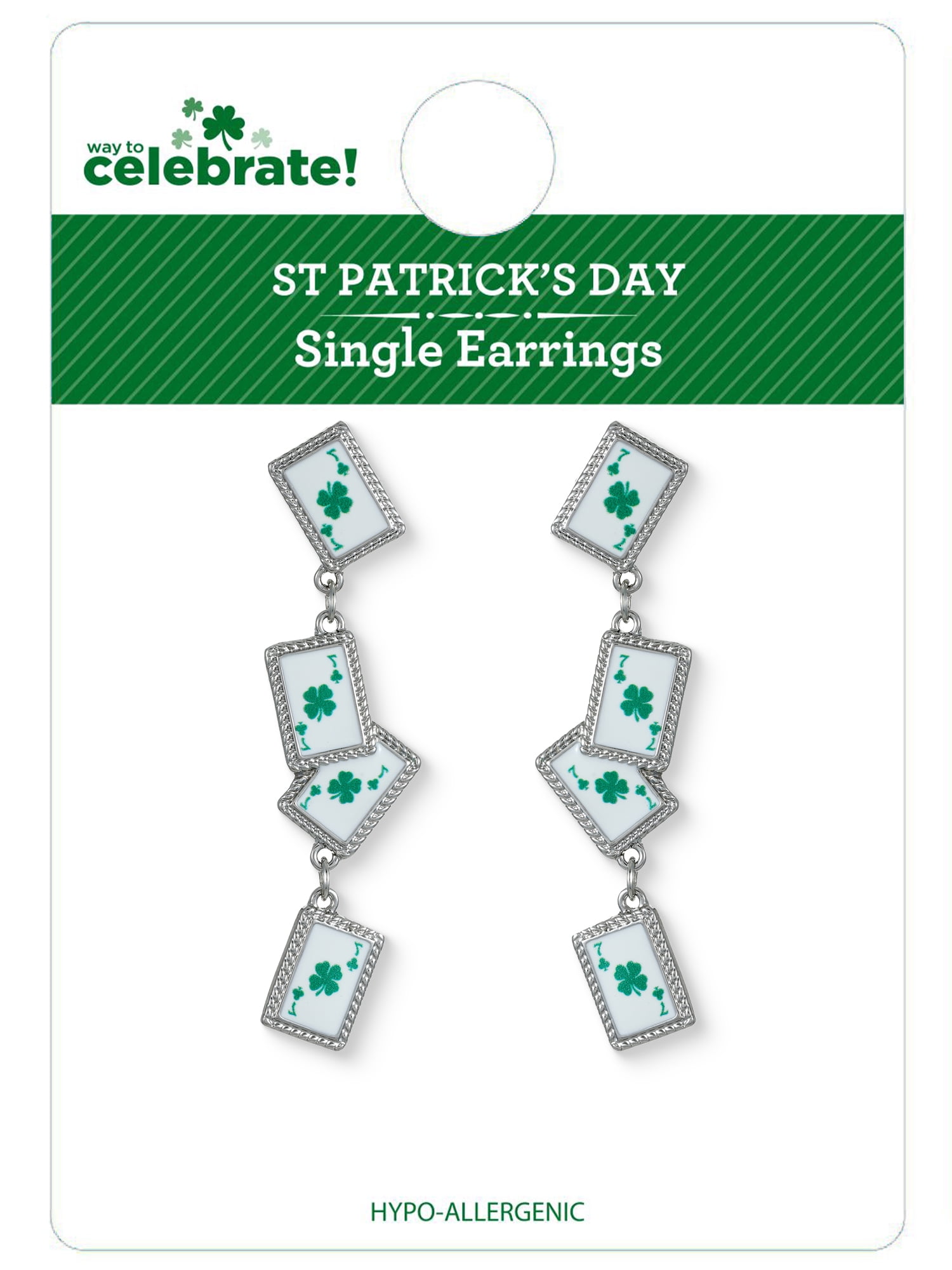 Way to Celebrate St. Patrick's Day Green Cards Dangle Earrings, 1 Pair