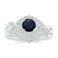 thumbnail image 4 of ANGARA Natural Aeon Sapphire & Diamond Floral Halo 3 Stone Engagement Ring in 14K White Gold for Women (Size-5mm) | September Birthstone, Anniversary, Jewelry Gift for Women | Natural Sapphire Ring, 4 of 9