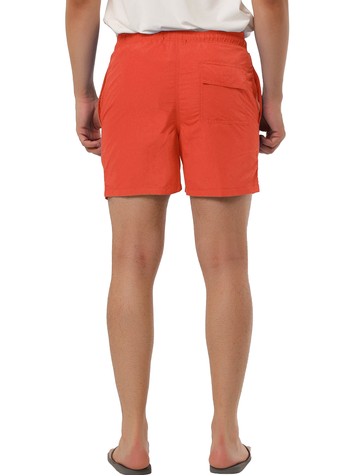 Unique Bargains Men's Summer Beach Shorts Mesh Lining Drawstring Waist Swim Shorts 32 Orange