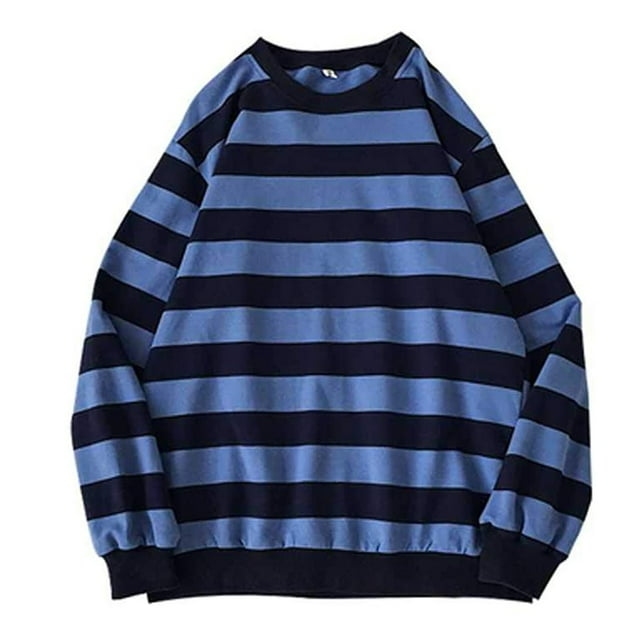 Leutsin Chandail à Rayures à Col Rond pour Homme Automne Hiver, Chandail Molletonné à Enfiler, Grande Taille, Hauts Grande Taille à Manches Longues