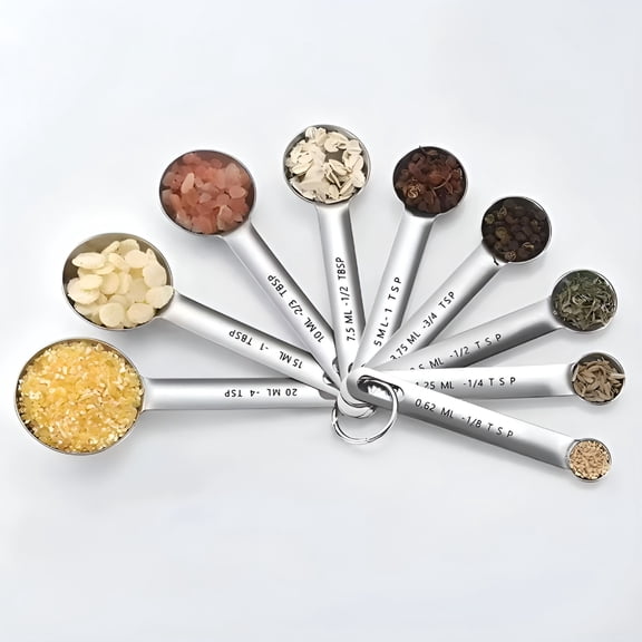 ACDANC 9-Piece Stainless Steel Measuring Spoons Set,Fits Spice Jars,Dry&Liquid,Durable Kitchen Tool for Cooking&Baking,1/8,1/4,1/2,3/4,1 tsp,4 tsp,1/2,1,2/3 tbsp