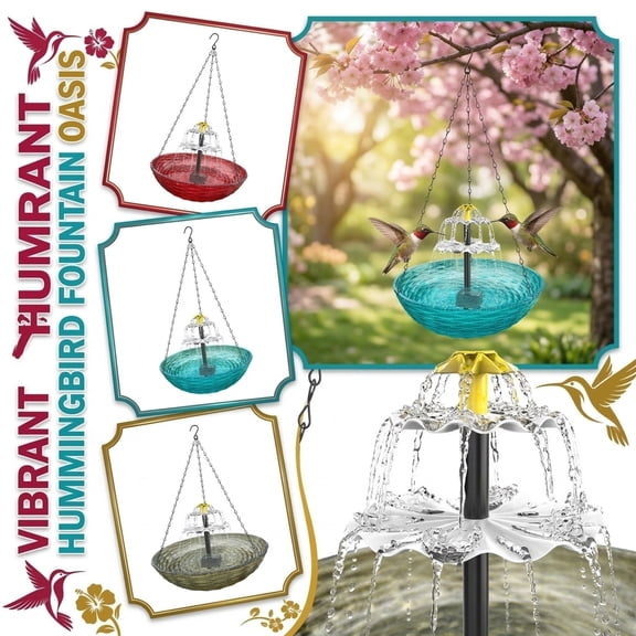 2026 New Solar Cascade Hanging Bird Bath Fountain, Outdoor Hanging Bird Bath, Large Humming Birds Baths Fountains, with Solars Pump, for Outdoor, Gardens