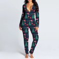 thumbnail image 3 of Pijama Sexy con estampado navideño para mujer, mono con botones en la parte delantera, mono funcional con solapa y botones, ropa de dormir, 3 of 4