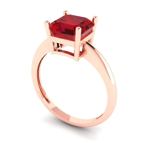 2 ct Asscher Cut Simulated Pink Tourmaline Solitaire Engagement Ring for Women in 18K Rose Gold
