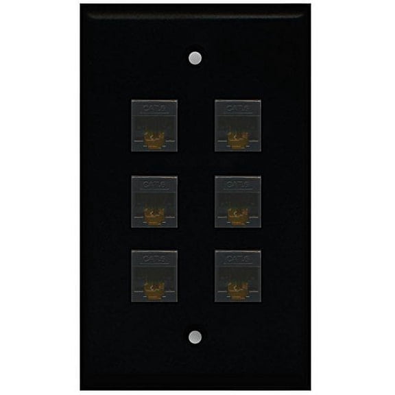 RiteAV (1 Gang Flat 6 Cat6 Black Wall Plate Black