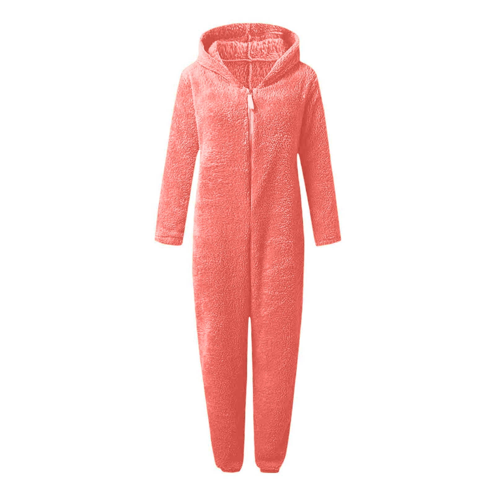 FRSASU Womens Fleece Onesies Pajamas Jumpsuit Warm Sherpa Romper Sleepwear One Piece Zipper Hooded Playsuit Loungewear