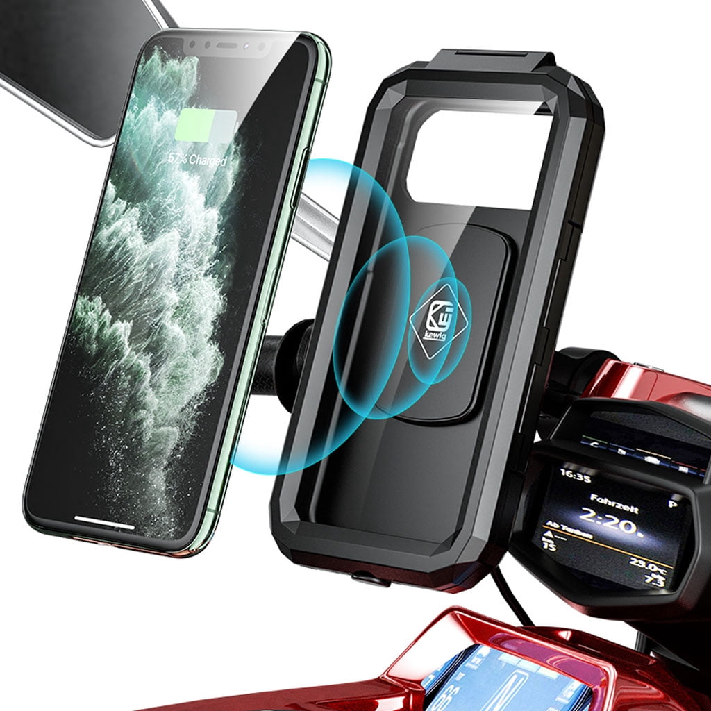 GENEMA Waterproof Case 12V Motorcycle Handlebar or Rear-View Mirror Wireless Charger 15W Qi/ Type C PD Fast Charging Phone Mount Holder Box for 3 to 6.8 inch Cellphones