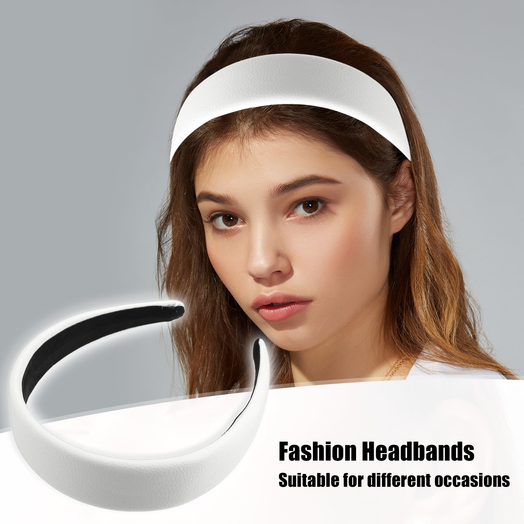 Unique Bargains Faux Leather Headband Hairband for Women 1.6 Inch Wide White