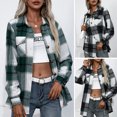 thumbnail image 3 of Moda mujer camisa a cuadros cuello vuelto manga larga botones de bolsillo suelta Casual Otoño Invier Abanopi Verde/Pequeña, 3 of 7