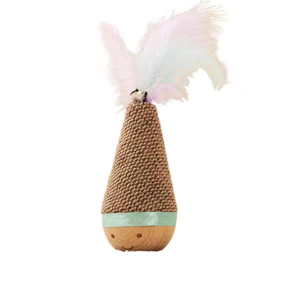 Tumbler Cat Teaser with Feathers and Bell, Wobbling Base with Dangling Toy for Chase, Energy-Burning Interactive Play for Active Cats