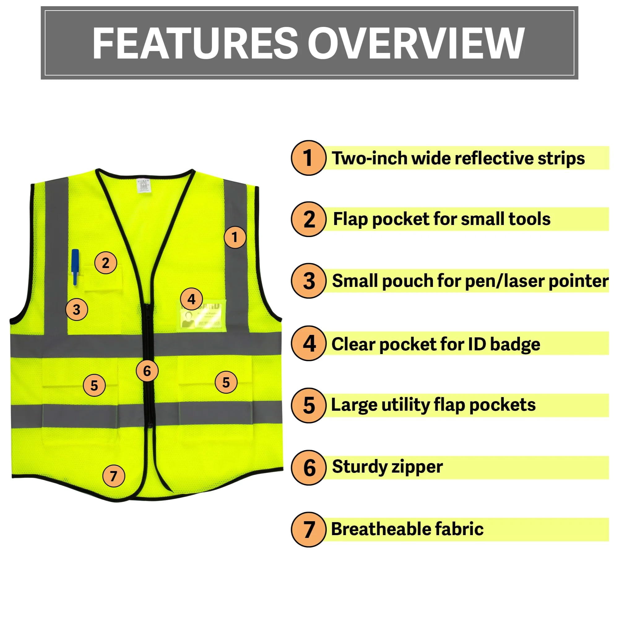 20 Pack of ANSI/ISEA Approved Reflective Yellow High Visibility Construction Safety Vests with Pockets and Zipper Closure for Men and Women