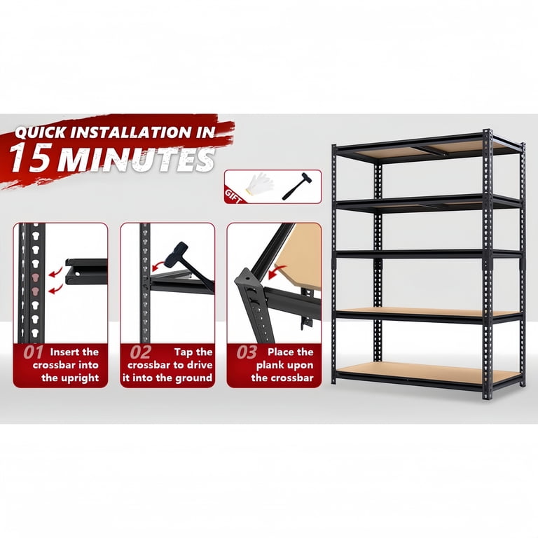 Xiweot 60" Heavy Duty 5-Tier Metal Storage Shelves, 2400 Lbs photo 7