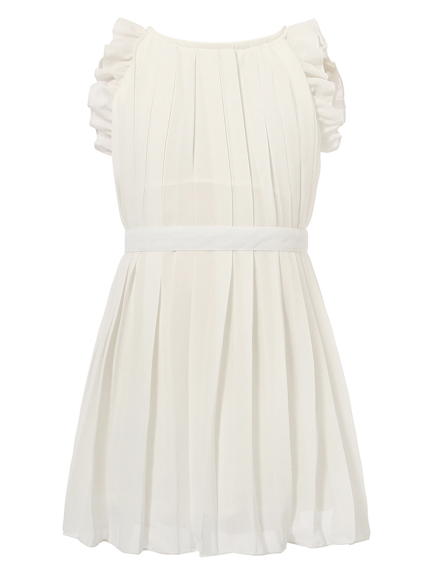 Richie House Little Girls White Belt Pleated Special Occasion Dress 3/4 ...