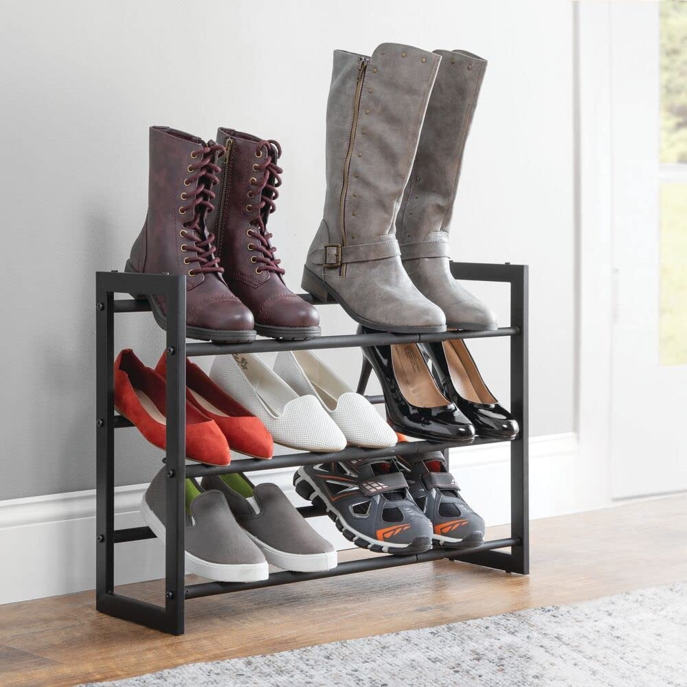 Mdesign Metal 3 Tier Adjustable Expandable Shoe And Boot Storage Organizer Rack Space Saving Angled Vertical Storage Closet Entryway Mudroom B