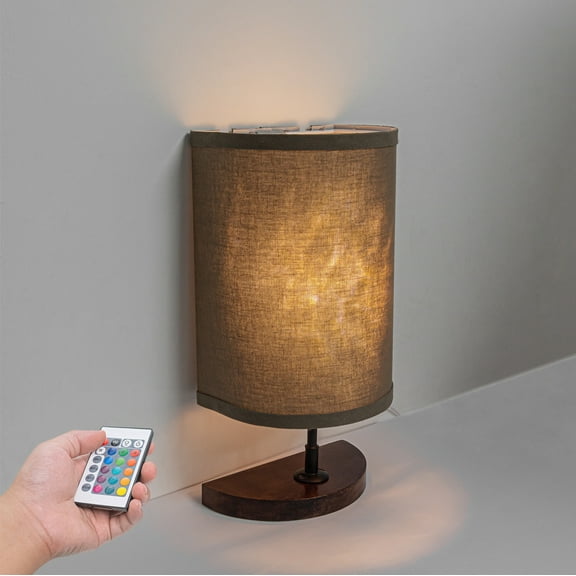 Kiven Half Shade Table Lamps, Modern LED Table Light with Fabric Half Lamp Shade, 1-Light Dimmable Rippling Water Effect Atmosphere Lamp with Half Wood Holder