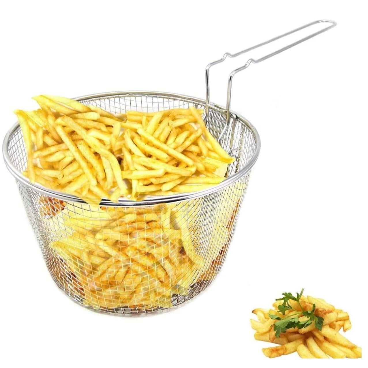 i Kito 9in Round Deep Fry Basket with Handle, French Fries Basket