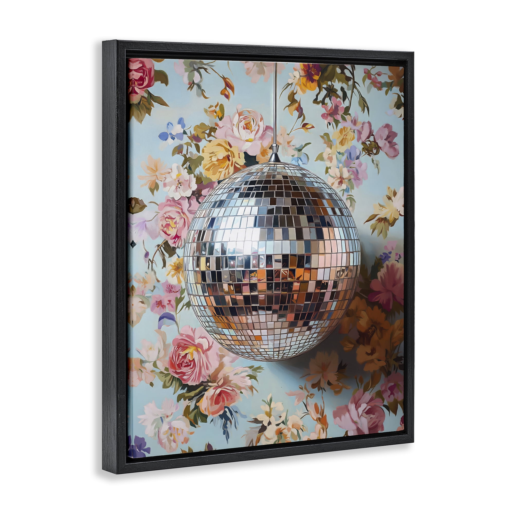 Stupell Industries Floral Disco Ball Reflection Black Framed Floater Canvas Wall Art, design by LSR Design Studio