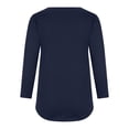 thumbnail image 4 of Mrat 3/4 Length Sleeve Womens Tops Button V Neck Shirts Blouses Tunic Trendy Solid Basic Clothes S-24 Navy XXL, 4 of 5