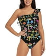 thumbnail image 2 of Yiaed Bright Mushrooms Print Women One Piece Swimsuits Tummy Control One Shoulder Bathing Suits Pattern Ruffle Swimwear-Medium, 2 of 8
