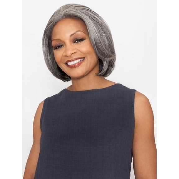 Jeanette Wig Color 1B - Foxy Silver Wigs Mid-Length Lace Front Straight Bob Cut Below Chin African American Bundle w/MaxWigs Hairloss Booklet