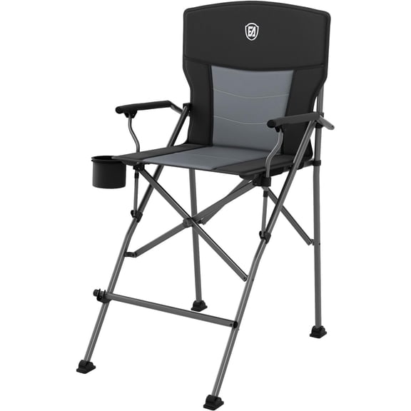 Tall Camping Directors Chair with Cup Holder 31", Bar Height Folding Chair for Camping, with Carry Bag, Mesh Pockets and Footrest, Heavy Duty 300 lbs, Black