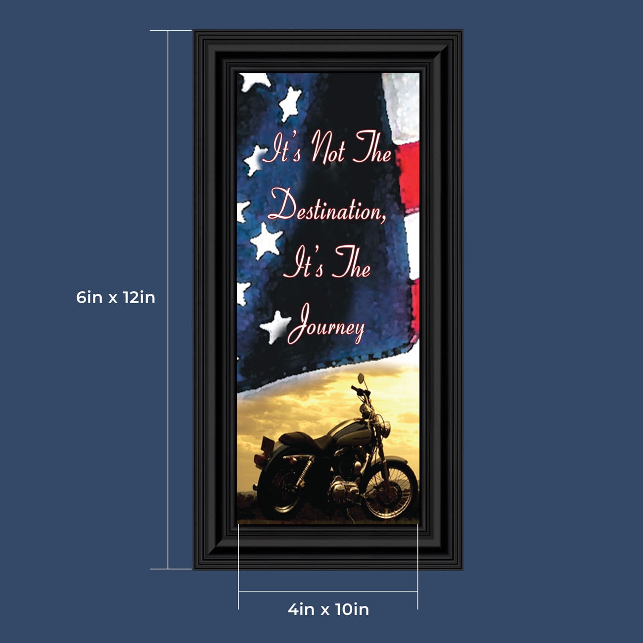 Harley Davidson Gifts for Men and Women, Patriotic Harley Accessories, Harley Davidson Wedding Gifts, Sunset American Flag for Harley Riders, "It's Not the Destination" Unique Motorcycle Decor, 7852