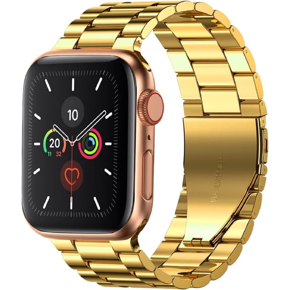 KOMI Stainless Steel Apple Watch Band for Apple Watch 49mm 45mm 44mm 42mm 41mm 40mm 38mm, Waterproof iWatch Band for iWatch Series 9 8 7 6 5 4 3 2 1 SE Ultra for Women Men Gold