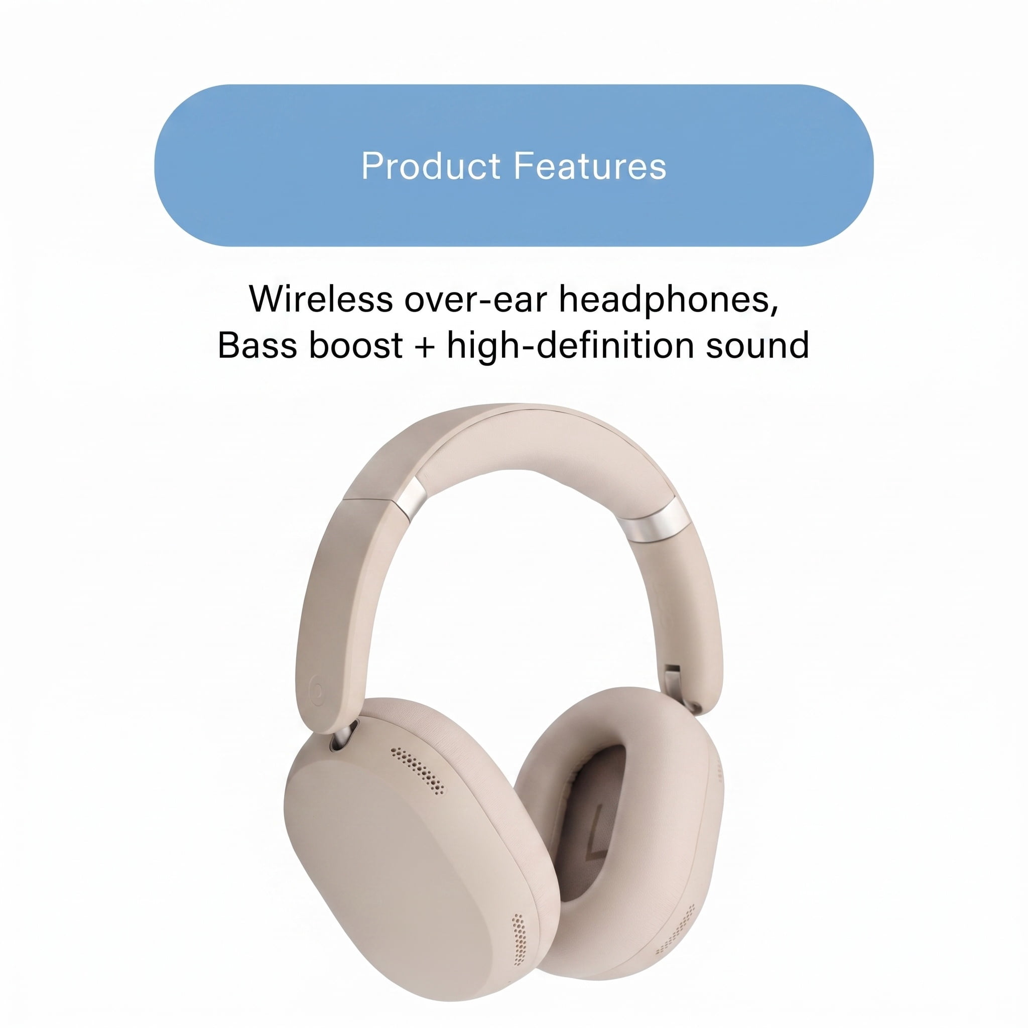 onn Hushbyte Wireless Over-Ear Headphones, White