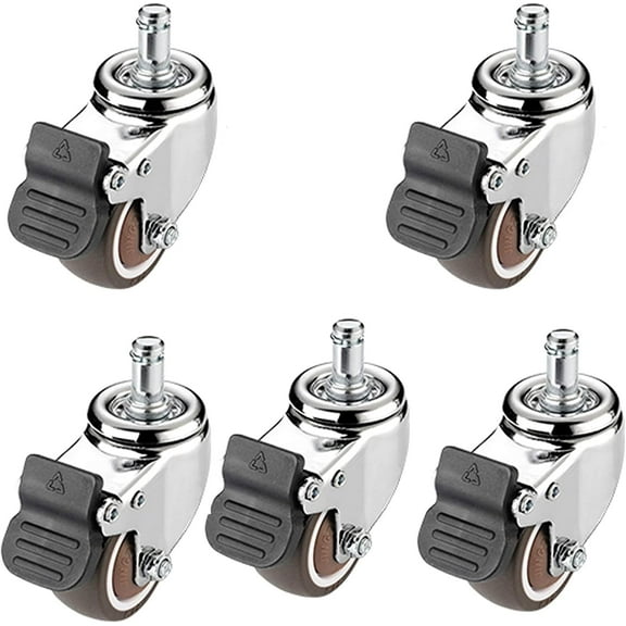 Gamvdout 2/2.5/3 Inch Rubber Castor Wheels 11mm x 22mm Mounting Wood Stem 360 Degree Rotating Swivel Caster with Brakes Office Chair Caster Quiet I