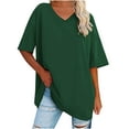 thumbnail image 2 of AOOCHASLIY Fall Clothes Fashion Women New Loose Solid Loose Half Sleeve V-Neck Cotton Waist Short Sleeve V-Neck Tops, 2 of 6