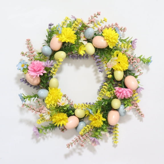 SDJMa 16 Inch Easter Wreath for Front Door, Artificial Spring Flower Wreath with Colorful Eggs Dahlia Daisies Eucalyptus Leaves for Spring Summer Holiday Farmhouse Home Wall Window Decor