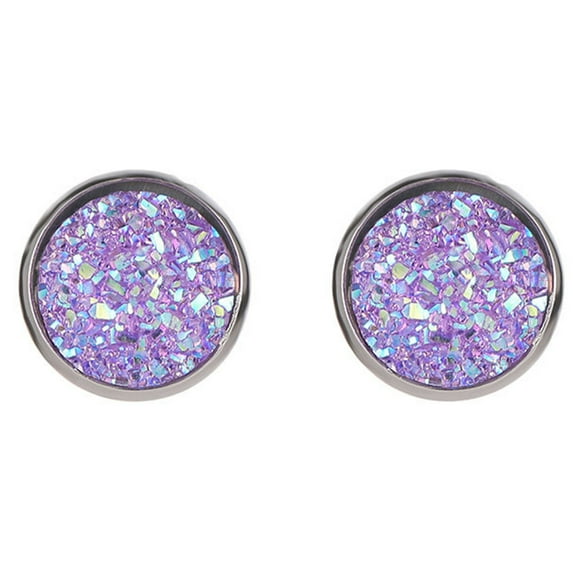 HEVIRGO 1 Pair Ear Stud Decorative Colorful Stainless Round Shaped Rhinestone Ear Stud for Gift Stainless Steel Purple