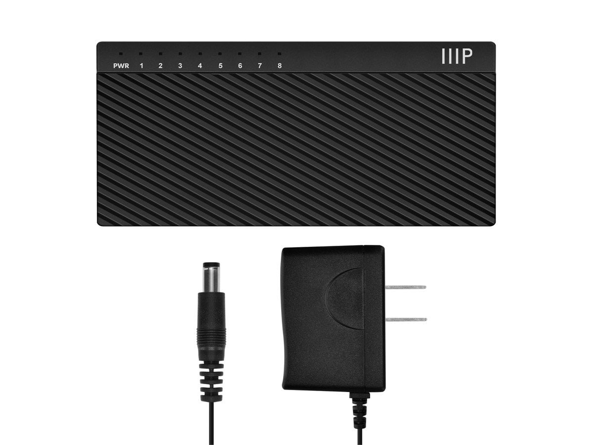 Monoprice 8-Port 10/100/1000Mbps Gigabit Ethernet Unmanaged Desktop Switch, RJ45, IEEE 802.3ab, Cat5e, Plug and Play, Fanless Design, for Gaming and Streaming