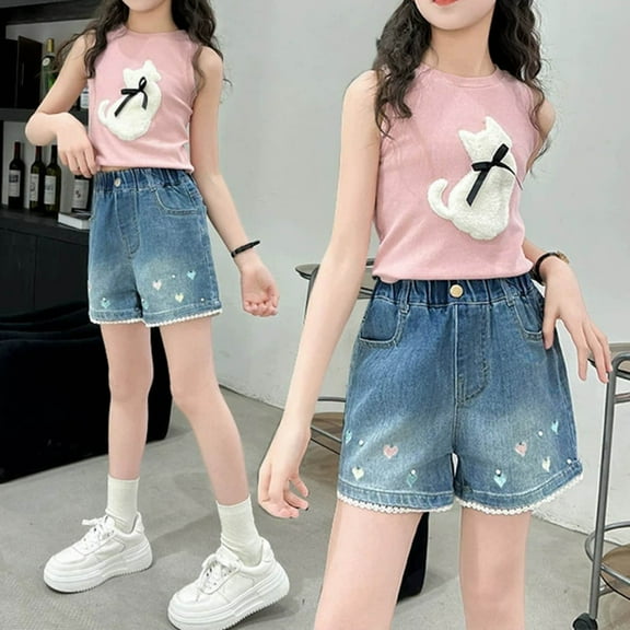 Kids Girls' Denim Shorts Pull On Jeans High Waist Denim Shorts Toddler Girls Summer Clothes Girl Jeans Size 5-6 Years