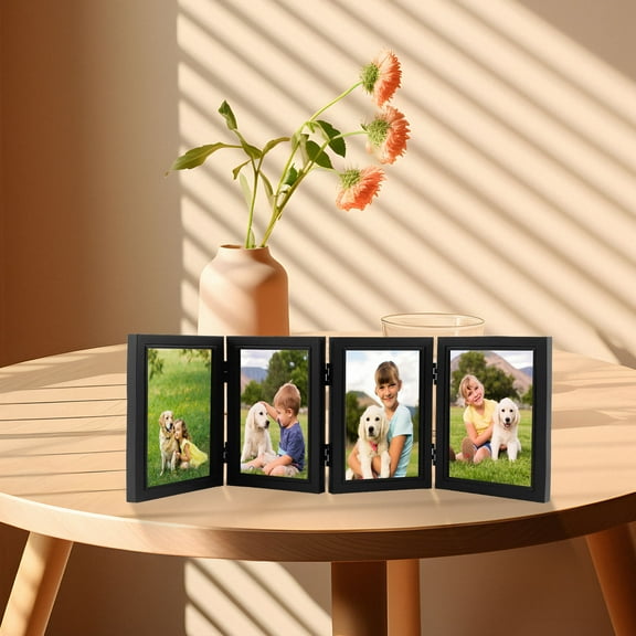 2 Pcs 4 Folding Hinged Picture Frame with High Definition Plexiglass Creative 4 Folding Photo Frame for Tabletop Display Multiple Family Pictures