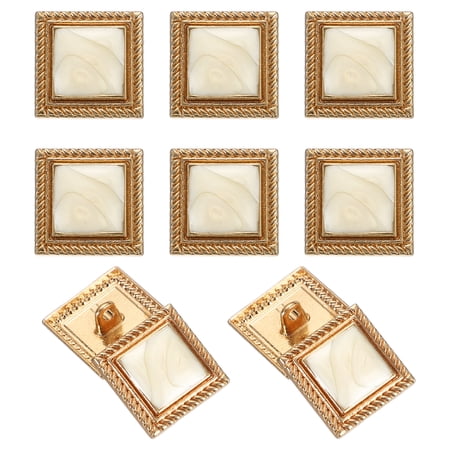10pcs Shank Buttons 18mm Square Metal Buttons Sew on Metal Embellishments Vintage Replacement for Coat Shirt Skirt Pants DIY Crafts Fashion Sewing Clothing Decoration White