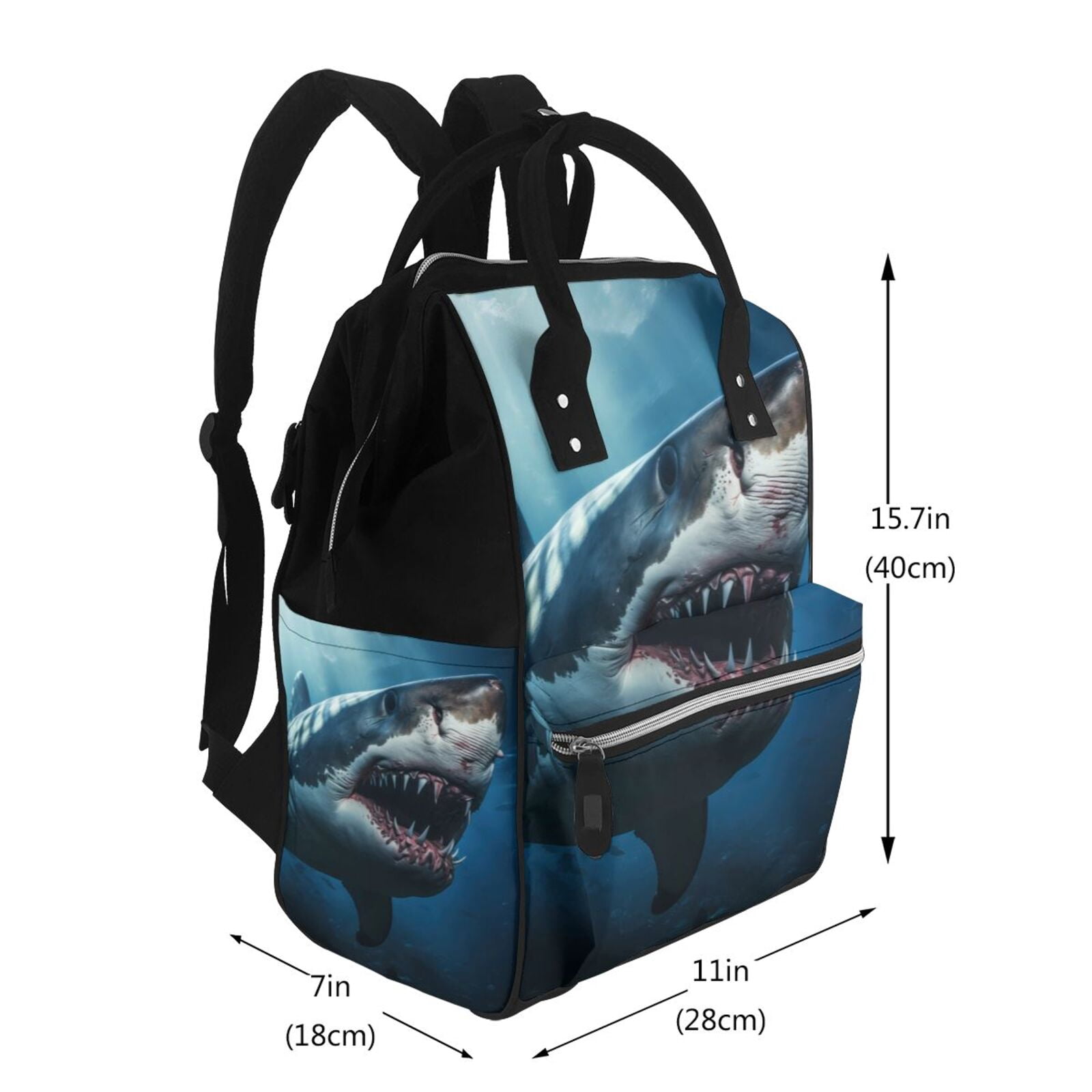 Ratiio 3D Realistic Shark Mummy Backpack - Waterproof Twill Canvas, Large Capacity Diaper Bag with Multiple Pockets and Adjustable Straps