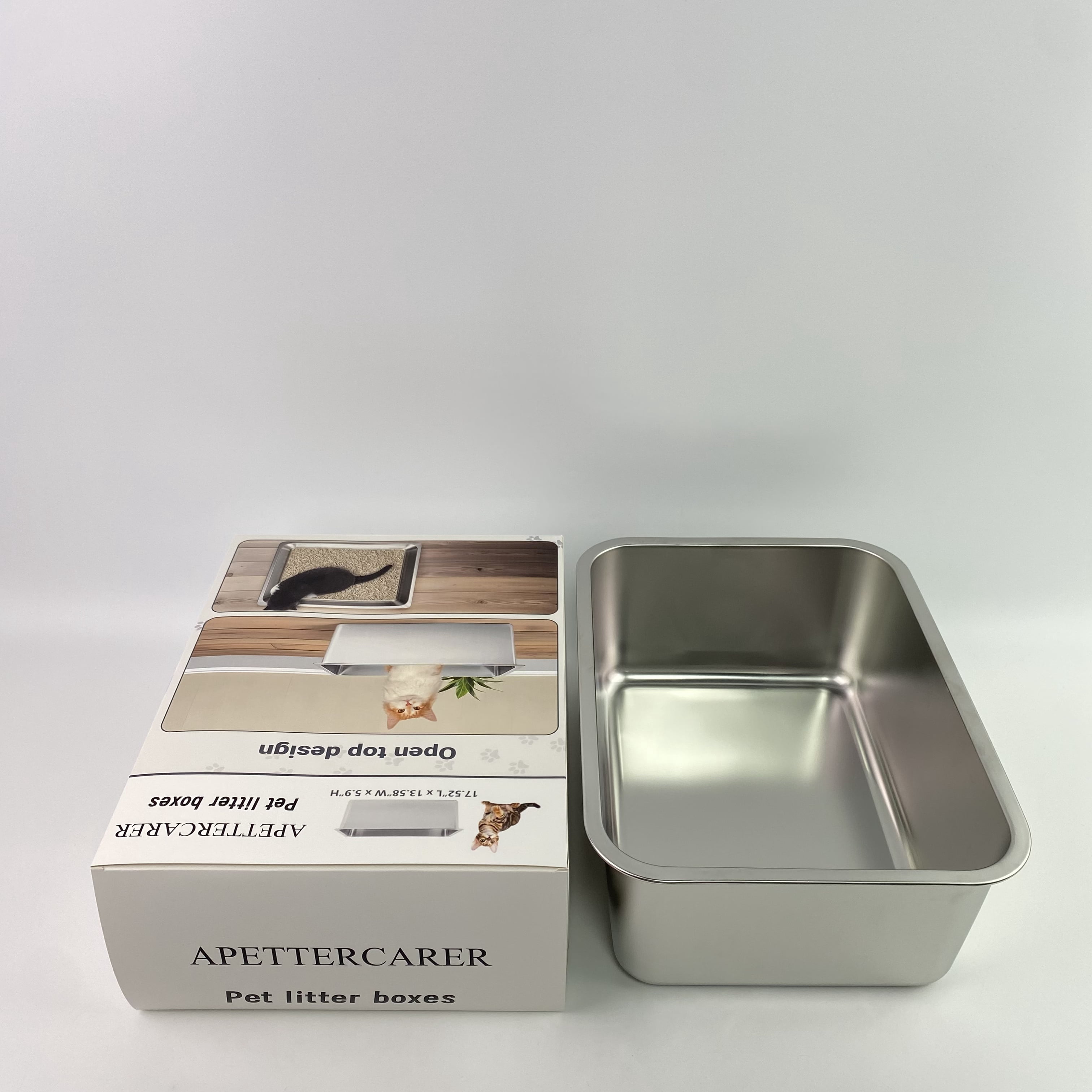 APETTERCARER Pet litter boxes,Stainless Steel Cat Litter Box - Metal High Sided Cat Pan, Large Stainless Steel Box, Indoor Litter Tray, Pet Toilet Supplies for Kitten