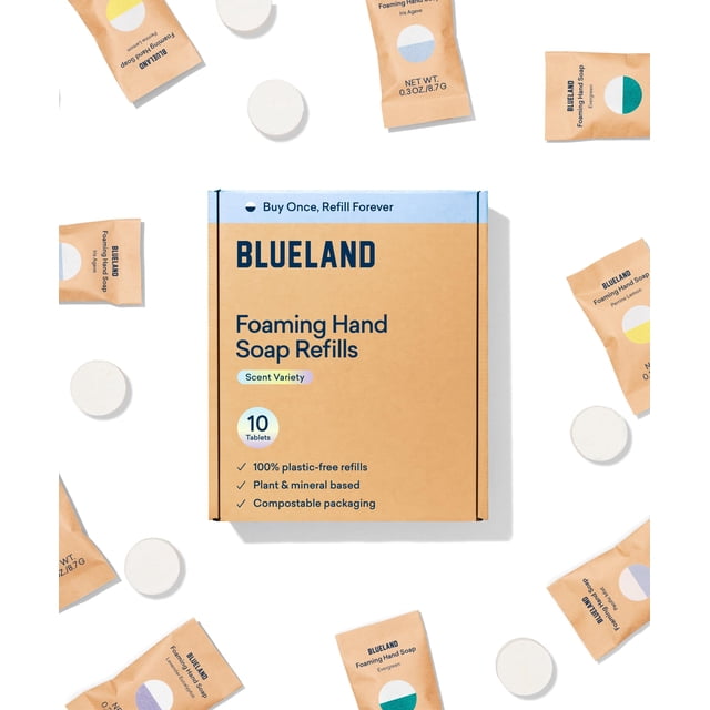 Jabón espumoso para manos en tabletas de recarga BLUELAND, paquete de 10, 270 ml