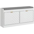 thumbnail image 3 of Demi Bonn Narrow Bench Upholstered Entryway Bench, Shoe Storage Bench with 2 Flip Drawers, 2 Ventilated Shoe Rack for 8 Pairs, White, 3 of 11