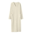 thumbnail image 3 of Jopfuhed Womens V-Neck Fleece Robes Fluffy Plush Bathrobe Long Housecoat with Pockets Winter Warm Cozy Loungewear Sleepwear, 3 of 7