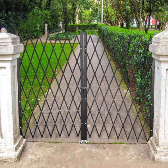 VEVOR Double Folding Security Gate, 6-1/2 H x 12 W Folding Door Gate, Steel Accordion Security Gate, Flexible Expanding Security Gate, 360° Rolling Barricade Gate, Scissor Gate or Door with Keys
