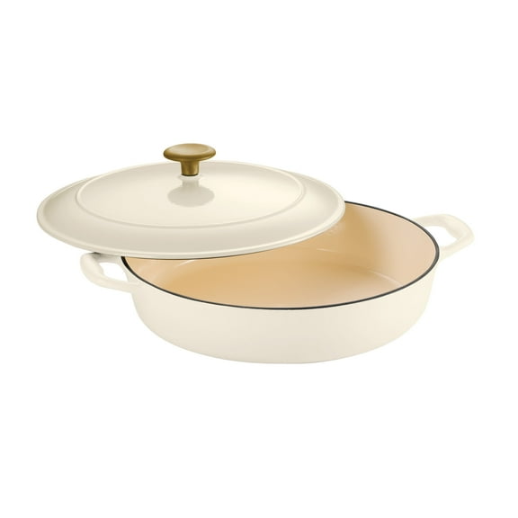 Tramontina Bestow 4-Quart Enameled Cast Iron Round Braiser with Lid, Porcelain Enamel Finish, Latte, Oven-Safe