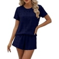 thumbnail image 2 of Uootdi Short Sets for Women Summer Short Sleeve Textured Floral Round Neck Top Elastic Waist Casual Shorts Comfy Daily Matching Outfits, 2 of 6