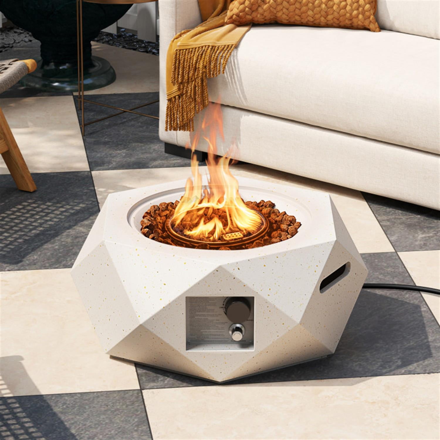 Demi Bonn 40000 BTU 28" Hexagon Terrazzo Propane Fire Pit Table with Stainless Steel Burner, White