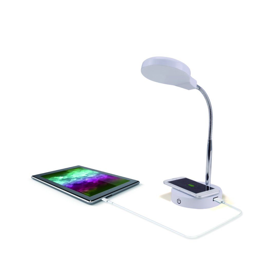 Mainstays LED Desk Lamp with Qi Wireless Charging and USB Port, White