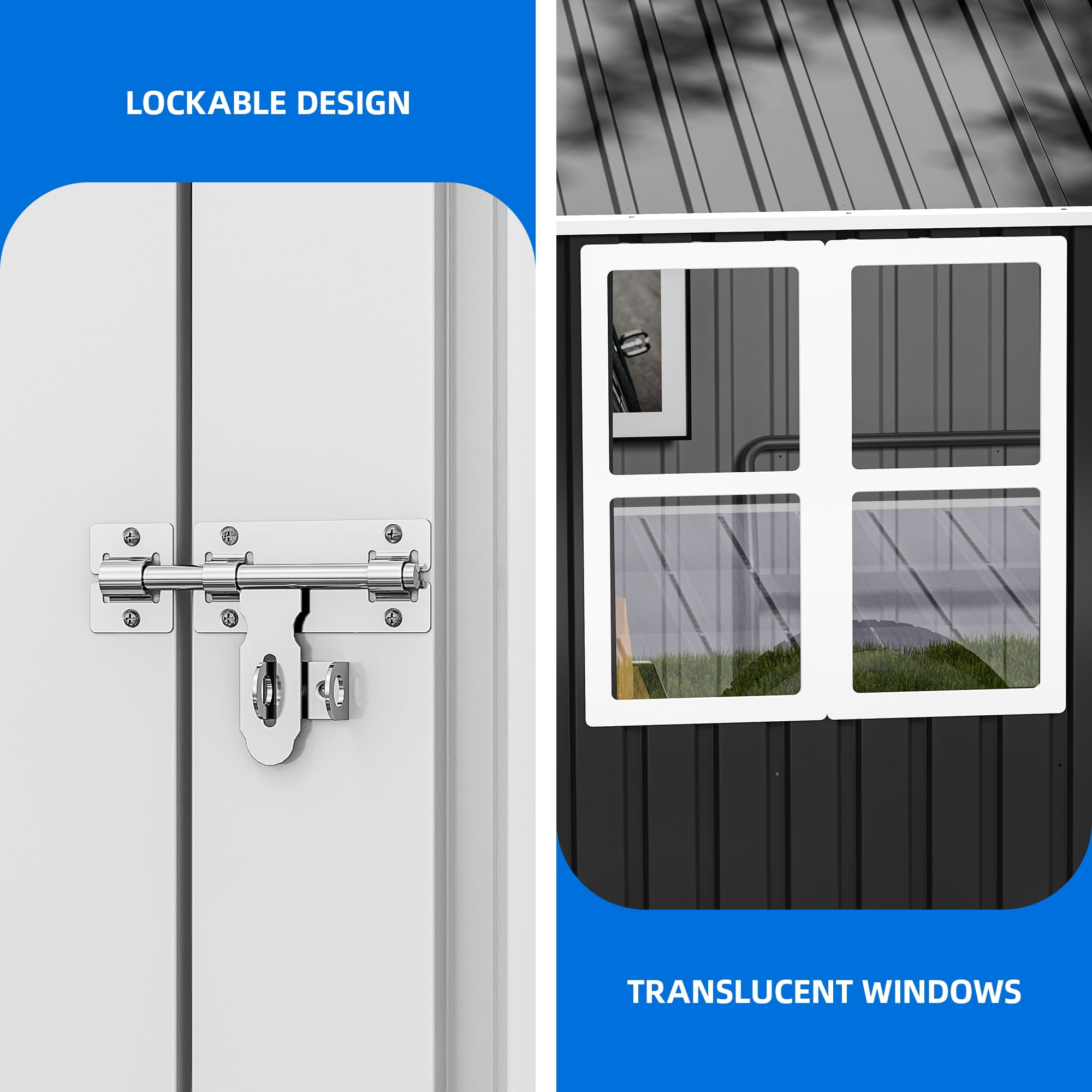 Uforic 10' x 8' Outdoor Storage Shed, Waterproof Metal Shed with Windows, Lockable Doors Gray/White
