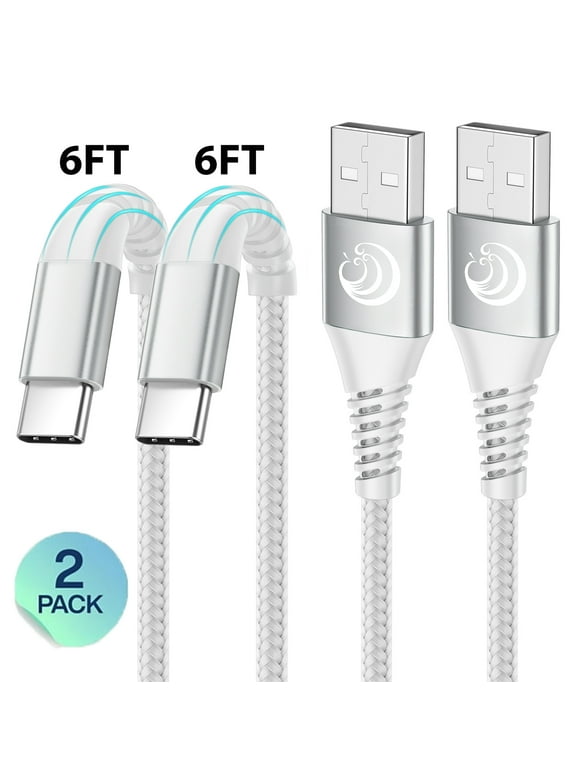 6ft USB C Cable,[2Pack] Type C Charger Fast Charging Braided Cable for Samsung Galaxy,Note,LG-White