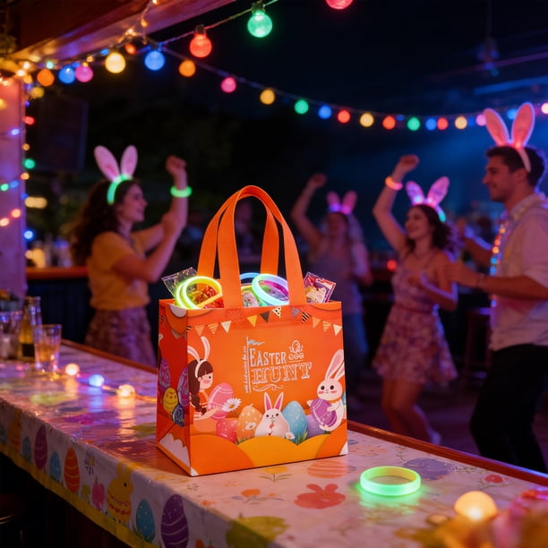 Bolso de mano no tejido de Pascua, bolsa de regalo reutilizable no tejida para compras, fiesta de huevos de Pascua, bolsa de regalo no tejida